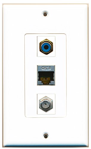 RiteAV - 1 Port RCA Blue and 1 Port Coax Cable TV- F-Type and 1 Port Shielded Cat6 Ethernet Decorative Wall Plate Decorative