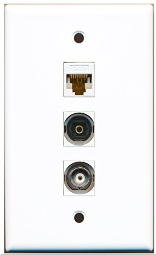 RiteAV - 1 Port Toslink and 1 Port BNC and 1 Port Cat6 Ethernet White Wall Plate