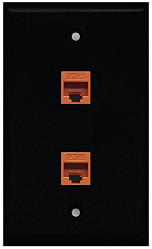 RiteAV - Black 2 Port Cat6 Ethernet Orange Wall Plate