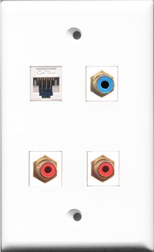 RiteAV - 2 Port RCA Red and 1 Port RCA Blue and 1 Port Cat5e Ethernet White Wall Plate