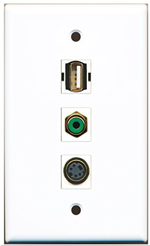 RiteAV - 1 Port RCA Green and 1 Port USB A-A and 1 Port S-Video Wall Plate