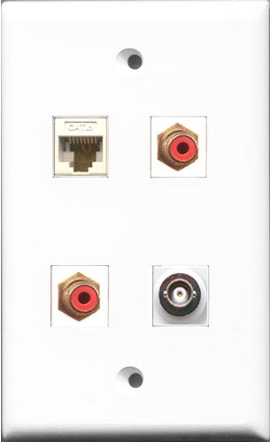 RiteAV - 2 Port RCA Red and 1 Port BNC and 1 Port Cat6 Ethernet White Wall Plate