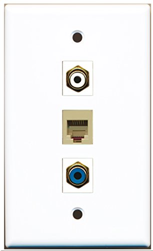 RiteAV - 1 Port RCA White and 1 Port RCA Blue and 1 Port Phone RJ11 RJ12 Beige Wall Plate