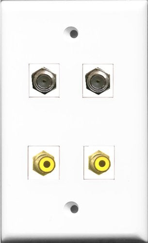 RiteAV - 2 Port RCA Yellow 2 Port Coax Cable TV- F-Type Wall Plate
