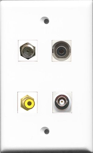RiteAV 1 Port RCA Yellow and 1 Port Coax Cable TV- F-Type and 1 Port 3.5mm and 1 Port BNC Wall Plate