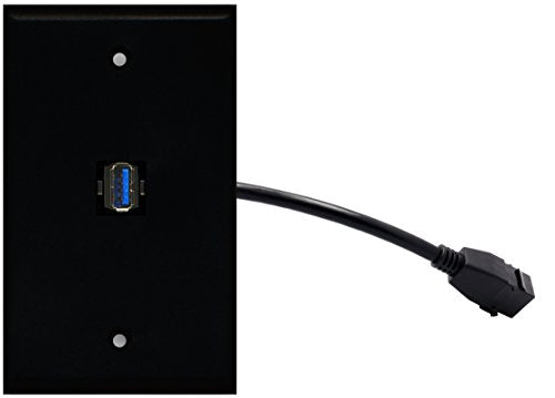 RiteAV (1 Gang Flat) USB 3 Wall Plate w/ Female Pigtail Extension Cable Black