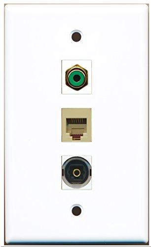 RiteAV - 1 Port RCA Green and 1 Port Phone RJ11 RJ12 Beige and 1 Port Toslink Wall Plate