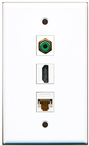 RiteAV - 1 Port HDMI and 1 Port RCA Green and 1 Port Cat6 Ethernet White Wall Plate