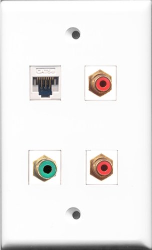 RiteAV - 2 Port RCA Red and 1 Port RCA Green and 1 Port Cat5e Ethernet White Wall Plate