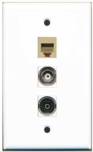 RiteAV - 1 Port Phone RJ11 RJ12 Beige and 1 Port Toslink and 1 Port BNC Wall Plate