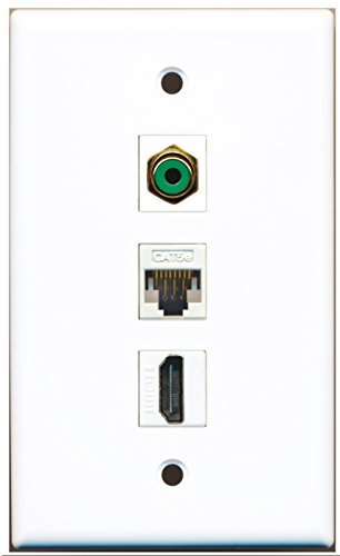 RiteAV - 1 Port HDMI and 1 Port RCA Green and 1 Port Cat5e Ethernet White Wall Plate