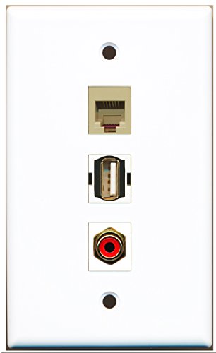 RiteAV - 1 Port RCA Red and 1 Port USB A-A and 1 Port Phone RJ11 RJ12 Beige Wall Plate