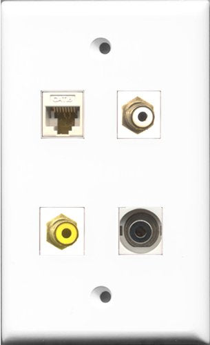 RiteAV 1 Port RCA White and 1 Port RCA Yellow and 1 Port 3.5mm and 1 Port Cat6 Ethernet White Wall Plate