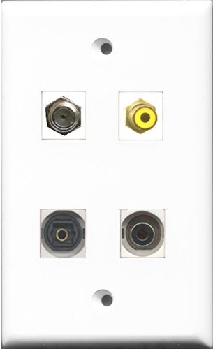 RiteAV 1 Port RCA Yellow and 1 Port Coax Cable TV- F-Type and 1 Port Toslink and 1 Port 3.5mm Wall Plate