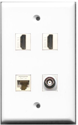 RiteAV - 2 Port HDMI 1 Port BNC 1 Port Cat6 Ethernet White Wall Plate