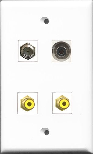 RiteAV - 2 Port RCA Yellow and 1 Port Coax Cable TV- F-Type and 1 Port 3.5mm Wall Plate