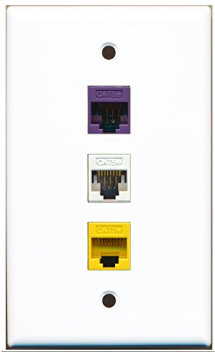RiteAV - 1 Port Cat5e Ethernet White 1 Cat5e Ethernet Yellow 1 Cat5e Ethernet Purple Wall Plate