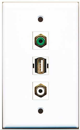 RiteAV - 1 Port RCA White and 1 Port RCA Green and 1 Port USB A-A Wall Plate