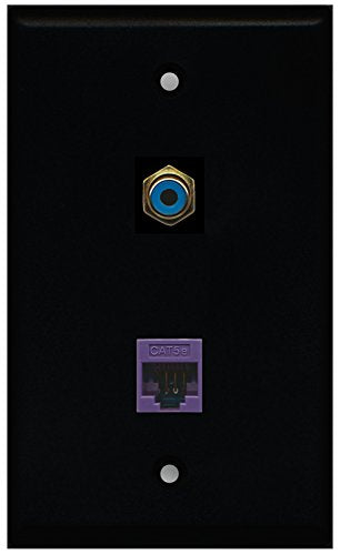 RiteAV - Black 1 Port RCA Blue 1 Port Cat5e Ethernet Purple Wall Plate