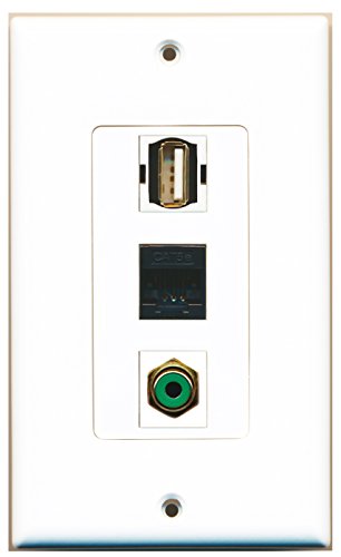 RiteAV - 1 Port RCA Green and 1 Port USB A-A and 1 Port Cat5e Ethernet Black Wall Plate Decorative