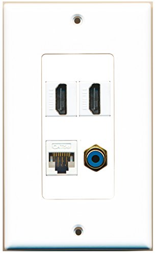 RiteAV - 2 Port HDMI 1 Port RCA Blue 1 Port Cat5e Ethernet White Wall Plate Decorative