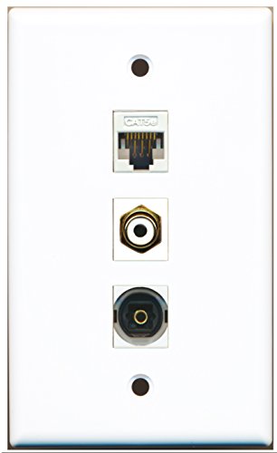 RiteAV - 1 Port RCA White and 1 Port Toslink and 1 Port Cat5e Ethernet White Wall Plate