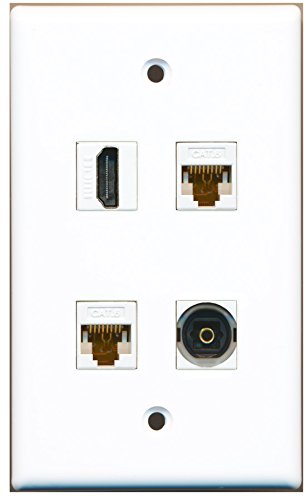 RiteAV - 1 Port HDMI 1 Port Toslink 2 Port Cat6 Ethernet White Wall Plate