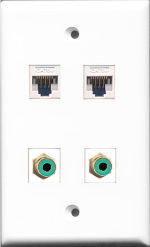 RiteAV - 2 Port RCA Green 2 Port Cat5e Ethernet White Wall Plate