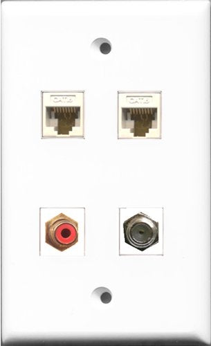 RiteAV 1 Port RCA Red and 1 Port Coax Cable TV- F-Type 2 Port Cat6 Ethernet White Wall Plate