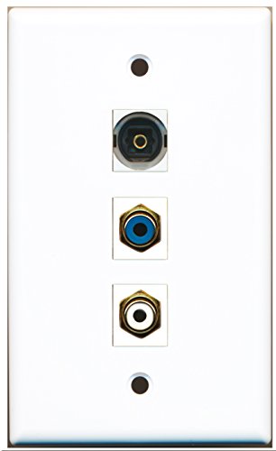 RiteAV - 1 Port RCA White and 1 Port RCA Blue and 1 Port Toslink Wall Plate