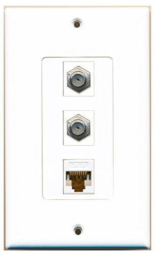 RiteAV - 2 Port Coax Cable TV- F-Type and 1 Port Cat6 Ethernet White Decorative Wall Plate Decorative