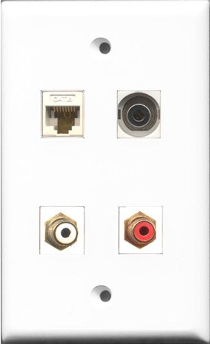 RiteAV 1 Port RCA Red and 1 Port RCA White and 1 Port 3.5mm and 1 Port Cat6 Ethernet White Wall Plate