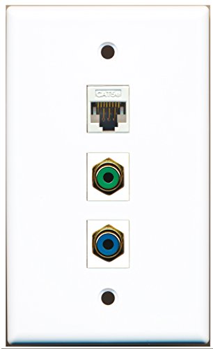 RiteAV - 1 Port RCA Green and 1 Port RCA Blue and 1 Port Cat5e Ethernet White Wall Plate