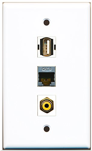 RiteAV - 1 Port RCA Yellow and 1 Port USB A-A and 1 Port Shielded Cat6 Ethernet Wall Plate