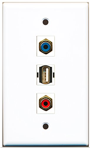 RiteAV - 1 Port RCA Red and 1 Port RCA Blue and 1 Port USB A-A Wall Plate