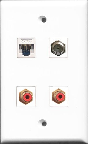 RiteAV - 2 Port RCA Red and 1 Port Coax Cable TV- F-Type and 1 Port Cat5e Ethernet White Wall Plate