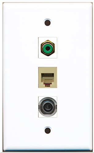 RiteAV - 1 Port RCA Green and 1 Port Phone RJ11 RJ12 Beige and 1 Port 3.5mm Wall Plate