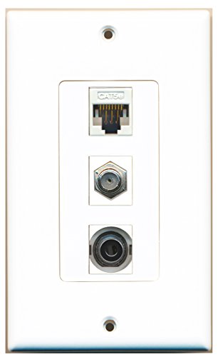 RiteAV - 1 Port Coax Cable TV- F-Type and 1 Port 3.5mm and 1 Port Cat5e Ethernet White Decorative Wall Plate Decorative