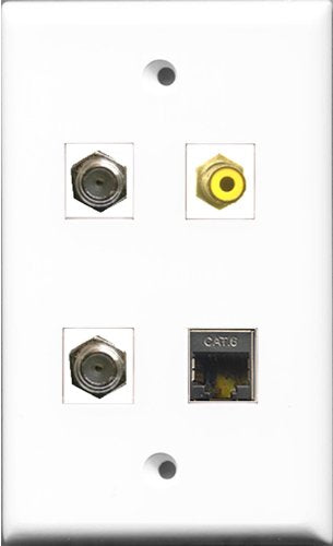 RiteAV 1 Port RCA Yellow 2 Port Coax Cable TV- F-Type and 1 Port Shielded Cat6 Ethernet Wall Plate