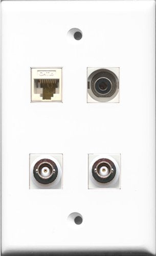 RiteAV 1 Port 3.5mm 2 Port BNC and 1 Port Cat6 Ethernet White Wall Plate