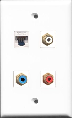RiteAV 1 Port RCA Red and 1 Port RCA White and 1 Port RCA Blue and 1 Port Cat5e Ethernet White Wall Plate