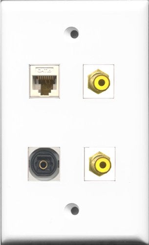 RiteAV - 2 Port RCA Yellow and 1 Port Toslink and 1 Port Cat6 Ethernet White Wall Plate