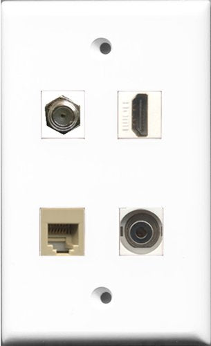RiteAV 1 Port HDMI and 1 Port Coax Cable TV- F-Type and 1 Port Phone RJ11 RJ12 Beige and 1 Port 3.5mm Wall Plate