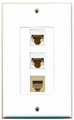RiteAV - 1 Port Phone RJ11 RJ12 Beige 2 Port Cat6 Ethernet White Decorative Wall Plate Decorative