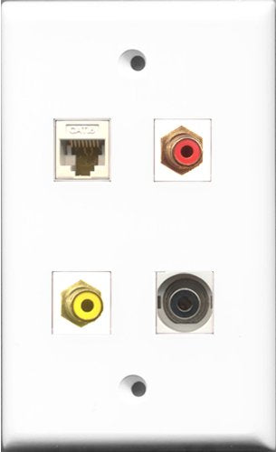 RiteAV 1 Port RCA Red and 1 Port RCA Yellow and 1 Port 3.5mm and 1 Port Cat6 Ethernet White Wall Plate