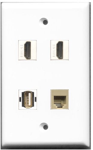RiteAV - 2 Port HDMI 1 Port USB A-A 1 Port Phone RJ11 RJ12 Beige Wall Plate
