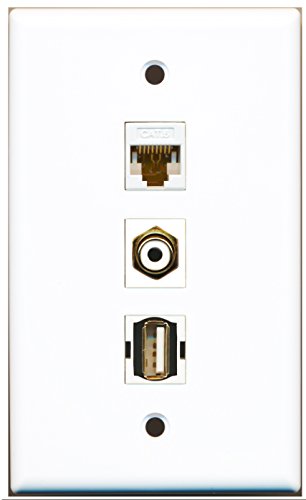 RiteAV - 1 Port RCA White and 1 Port USB A-A and 1 Port Cat6 Ethernet White Wall Plate
