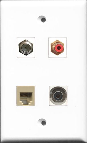 RiteAV 1 Port RCA Red and 1 Port Coax Cable TV- F-Type and 1 Port Phone RJ11 RJ12 Beige and 1 Port 3.5mm Wall Plate