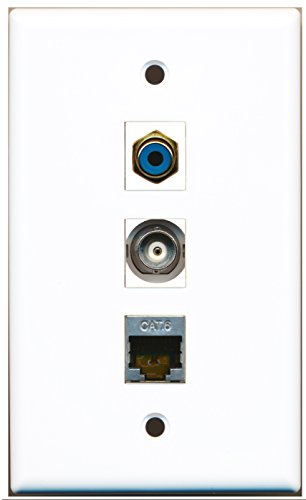 RiteAV - 1 Port RCA Blue and 1 Port Shielded Cat6 Ethernet and 1 Port BNC Wall Plate