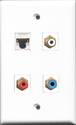 RiteAV 1 Port RCA Red and 1 Port RCA White and 1 Port RCA Blue and 1 Port Cat5e Ethernet White Wall Plate